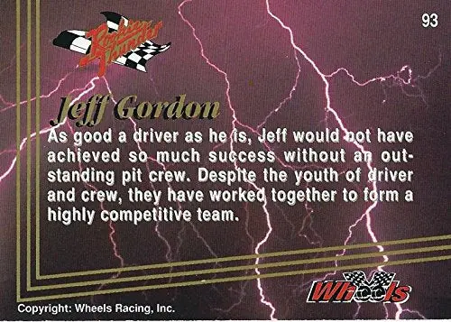 Autographed Jeff Gordon 1993 Wheels Racing Rookie Thunder (Pit Magic) #24 Dupont Rainbow Team (Winston Cup Series) Vintage Signed Nascar Collectible Trading Card With Coa 2