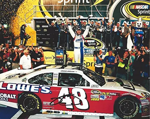 Autographed 2013 Jimmie Johnson #48 Team Lowes Racing Charlotte All-Star Race Win (Victory Lane Celebration) Hendrick Motorsports Signed Collectible Picture Nascar 8X10 Inch Glossy Photo With Coa 1