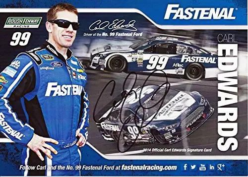Autographed 2014 Carl Edwards #99 Fastenal Racing Team (Roush) Signed Nascar 5X7 Hero Card With Coa 1