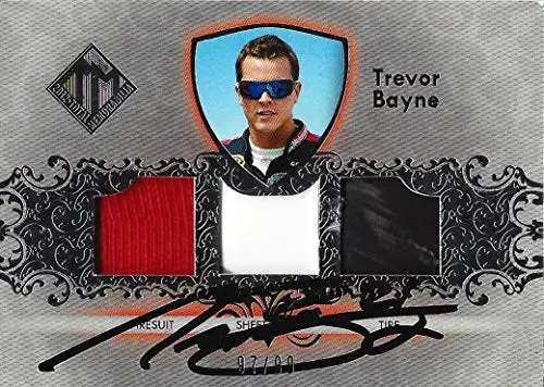 Autographed Trevor Bayne 2012 Press Pass Total Memorabilia Triple Relic (Firesuit-Sheetmetal-Tire) Race Used Insert Signed Nascar Trading Card With Coa (#97 Of 99) 1
