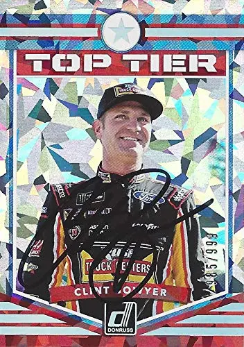 Autographed Clint Bowyer 2018 Panini Donruss Racing Top Tier Parallel Insert Signed Nascar Collectible Trading Card With Coa #985/999 1