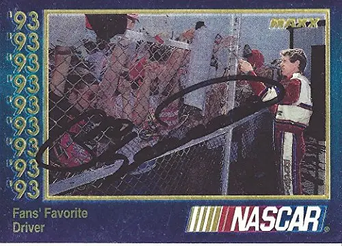 Autographed Bill Elliott 1993 Maxx Racing Team Fans' Favorite Driver Blue Chrome Insert Signed Collectible Nascar Trading Card With Coa 1