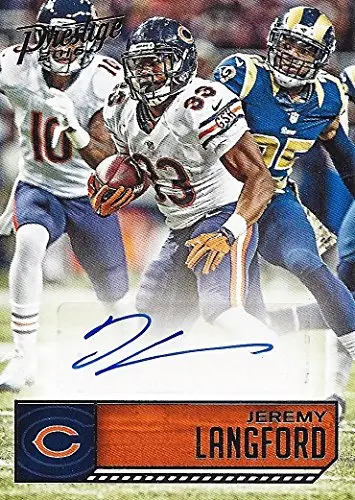 Jeremy Langford 2016 Panini Prestige Football Autograph (Chicago Bears) Rare Signed Nfl Collectible Trading Card #87 1