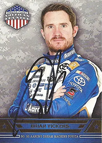 Autographed Brian Vickers 2014 Press Pass American Thunder (#55 Aaron's Racing) Signed Collectible Nascar Trading Card With Coa 1