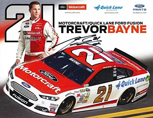 Autographed 2015 Trevor Bayne #21 Motorcraft Ford Racing (Wood Brothers Team) Sprint Cup Signed 9X11 Picture Nascar Hero Card With Coa 1