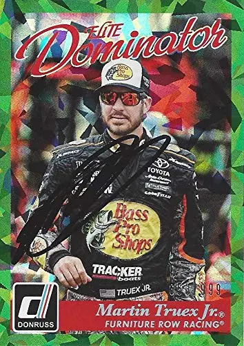 Autographed Martin Truex Jr. 2018 Donruss Racing Elite Dominator (#78 Bass Pro Shops) Green Parallel Insert Signed Nascar Collectible Trading Card With Coa #653/999 1