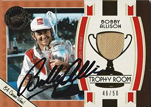 Autographed Bobby Allison 2011 Press Pass Legends Trophy Room (84 Career Wins) Race-Used Firesuit Relic Memorabilia Insert Signed Collectible Nascar Trading Card With Coa (#46 Of Only 50 Produced!) 1
