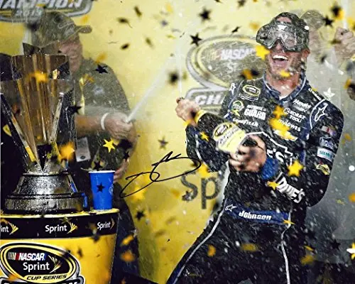 Autographed 2013 Jimmie Johnson #48 Kobalt Tools 6X Cup Champion (Champagne Spray) Signed 8X10 Nascar Glossy Photo W/Coa 1