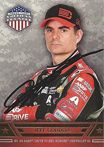 Autographed Jeff Gordon 2014 Press Pass American Thunder Racing (#24 Aarp Drive To End Hunger Chevrolet Team) Hendrick Motorsports Signed Nascar Collectible Trading Card With Coa 1