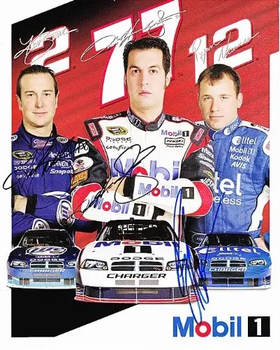 3X Autographed Kurt Busch / Ryan Newman / Sam Hornish Jr. 2008 Penske Team 8X10 Nascar Signed Hero Card 1