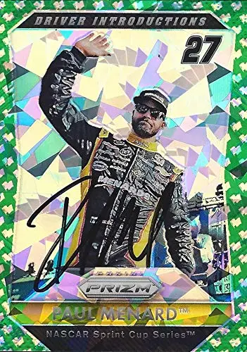 Autographed Paul Menard 2016 Panini Prizm Racing Driver Introductions (#27 Menards Rcr Team) Green Parallel Insert Signed Nascar Collectible Trading Card With Coa #085/149 1