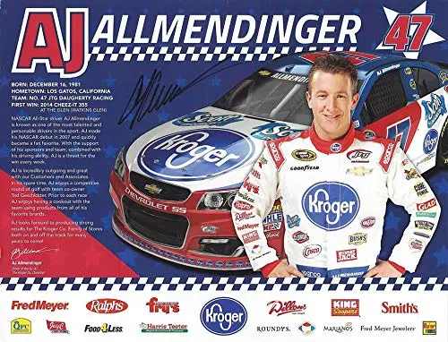 Autographed 2016 Aj Allmendinger #47 Kroger Racing (Jtg Daugherty Team) Sprint Cup Series Signed Collectible Picture Nascar 9X11 Inch Hero Card Photo With Coa 1