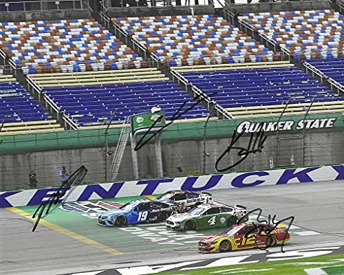 4X Autographed Kevin Harvick/Martin Truex Jr. / Ryan Blaney/Cole Custer 2020 Kentucky Motor Speedway Racing Nascar Cup Series Signed Collectible Picture 8X10 Inch Glossy Photo With Coa 1