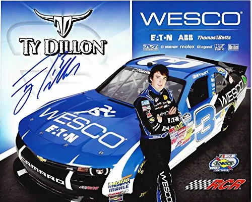 Autographed 2014 Ty Dillon #3 Wesco Racing (Nationwide Series) Rcr Signed 8X10 Nascar Hero Card W/Coa 1