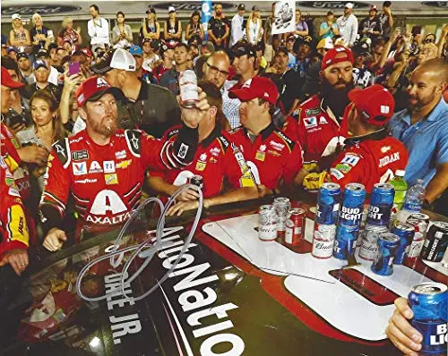 Autographed 2017 Dale Earnhardt Jr. #88 Axalta Homestead Final Ride (Post-Race Beer With The Pit Crew) Retirement Last Race Signed Collectible Picture Nascar 8X10 Inch Glossy Photo With Coa 1