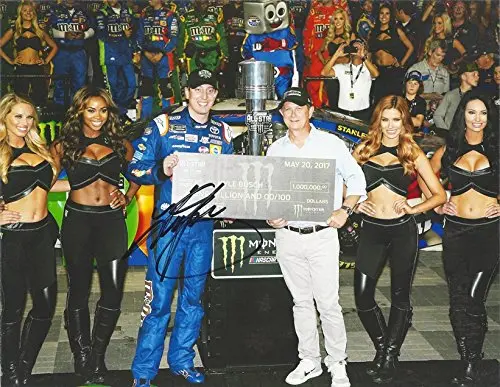 Autographed 2017 Kyle Busch #18 M&Ms Caramel Racing Charlotte All-Star Race Win (Million Dollar Check) Monster Energy Cup Series Signed Collectible Picture Nascar 9X11 Inch Glossy Photo With Coa 1