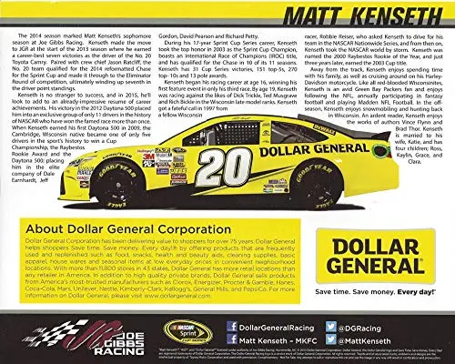 Autographed 2015 Matt Kenseth #20 Dollar General Toyota Team (Joe Gibbs Racing) Sprint Cup Series Signed Collectible Picture Nascar 8X10 Inch Hero Card Photo With Coa 2