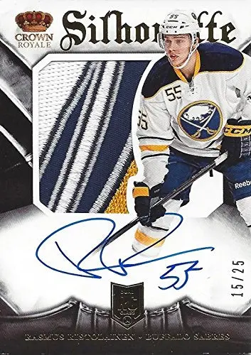 Rasmus Ristolainen 2013-14 Panini Crown Royale Hockey Silhouette Rookie Jersey Autograph (Buffalo Sabres) Game-Worn 4-Color Logo Jersey Patch Rare Insert Collectible Nhl Hockey Trading Card #15/25 1