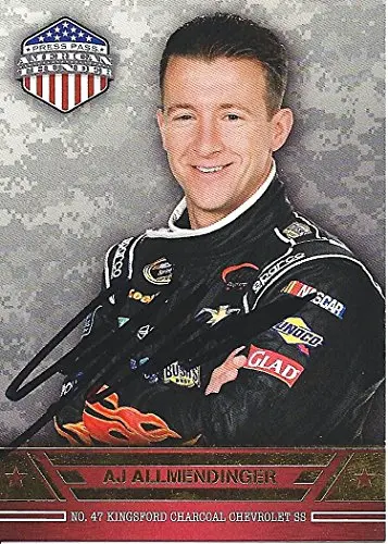 Autographed Aj Allmendinger 2014 Press Pass Wheels American Thunder (#47 Kingsford Charcoal Chevy) Signed Collectible Nascar Trading Card With Coa 1