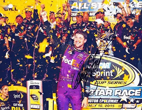 Autographed 2015 Denny Hamlin #11 Fedex Express Racing All-Star Race Win (Charlotte Motor Speedway) Victory Lane 9X11 Signed Picture Nascar Glossy Photo With Coa 1