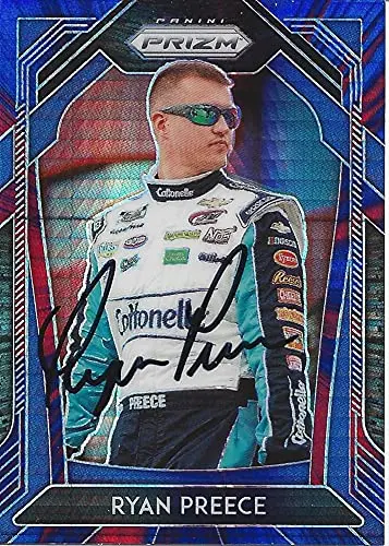 Autographed Ryan Preece 2020 Panini Prizm Rare Blue Prizm (#37 Jtg Daugherty Racing) Nascar Cup Series Insert Signed Collectible Trading Card With Coa 1
