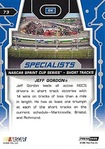 Autographed Jeff Gordon 2009 Press Pass Stealth Racing Short Track Specialists (#24 Dupont Flames Team) Hendrick Motorsports Blue Chrome Insert Signed Nascar Collectible Trading Card With Coa 2