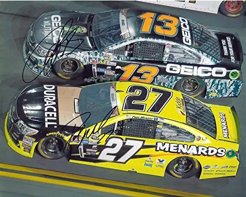 2X Autographed Paul Menard & Casey Mears 2016 Charlotte Motor Speedway (#27 Menards - #13 Geico Military) On-Track Racing Dual Signed 8X10 Inch Picture Nascar Glossy Photo With Coa 1