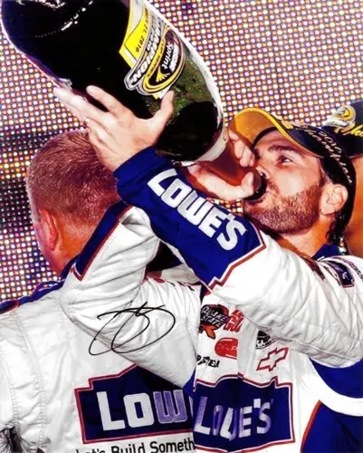 Autographed 2010 Jimmie Johnson #48 Lowes 5X Nascar Champion (Champagne Chug) Signed 8X10 Nascar Photo With Coa 1