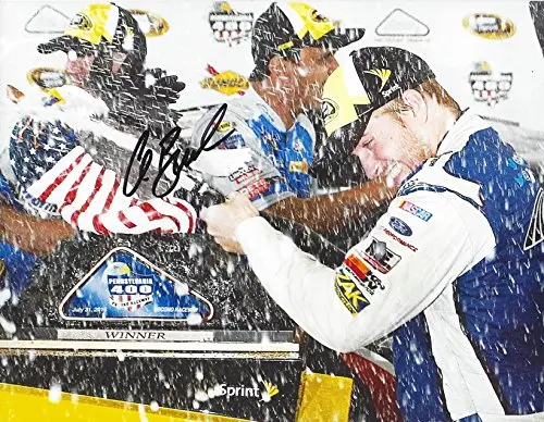 Autographed 2016 Chris Buescher #34 Front Row Motorsports Racing Pennsylvania 400 Pocono Race Win (Victory Lane Champagne Spray) Collectible Picture Nascar 9X11 Inch Glossy Photo With Coa 1