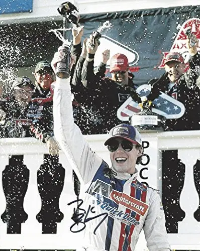 Autographed 2017 Ryan Blaney #21 Motorcraft Team Pocono Race Win (Victory Lane) Wood Brothers Racing Monster Energy Cup Series Signed Collectible Picture Nascar 8X10 Inch Glossy Photo With Coa 1