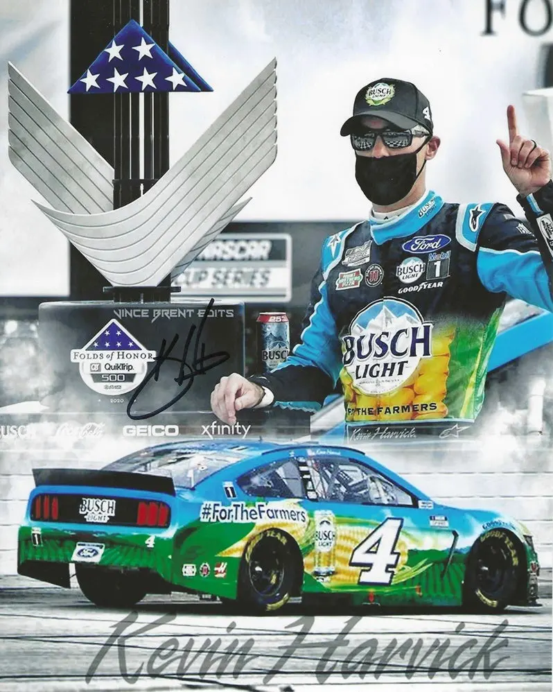 Autographed 2020 Kevin Harvick #4 Busch Light / #Forthefarmers Atlanta Race Win (Victory Lane) Nascar Cup Series Signed Picture 8X10 Inch Glossy Photo With Coa 1