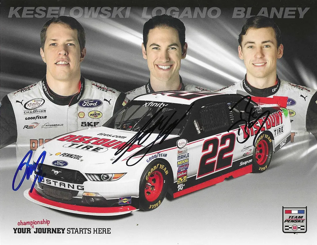 3X Autographed 2016 Brad Keselowski / Ryan Blaney / Joey Logano #22 Discount Tire Team Penske 50Th Anniversary (Xfinity Series) Triple Signed Picture 9X11 Inch Nascar Hero Card Photo With Coa 1