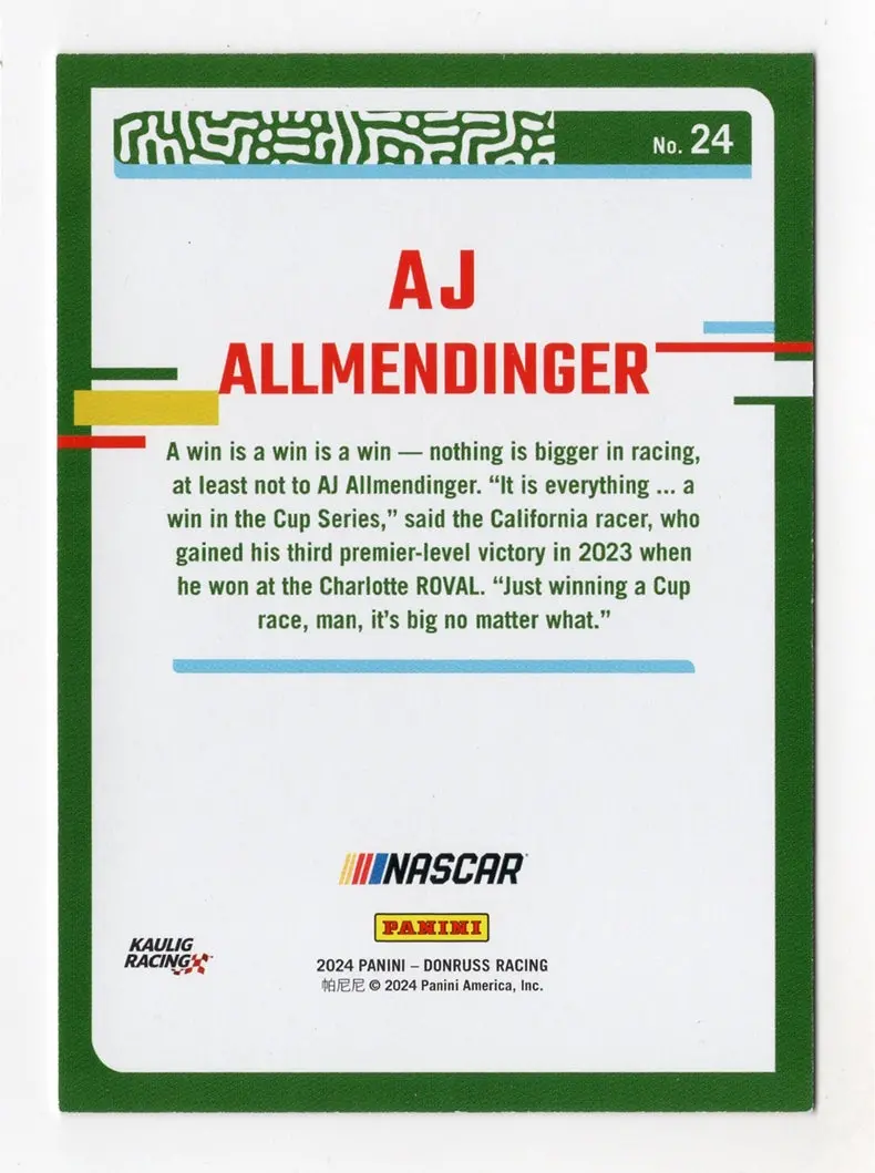 Aj Allmendinger 2024 Donruss Racing Rare Gold Insert Rare Nascar Collectible Insert Trading Card #01/10 (Only 10 Made) 2