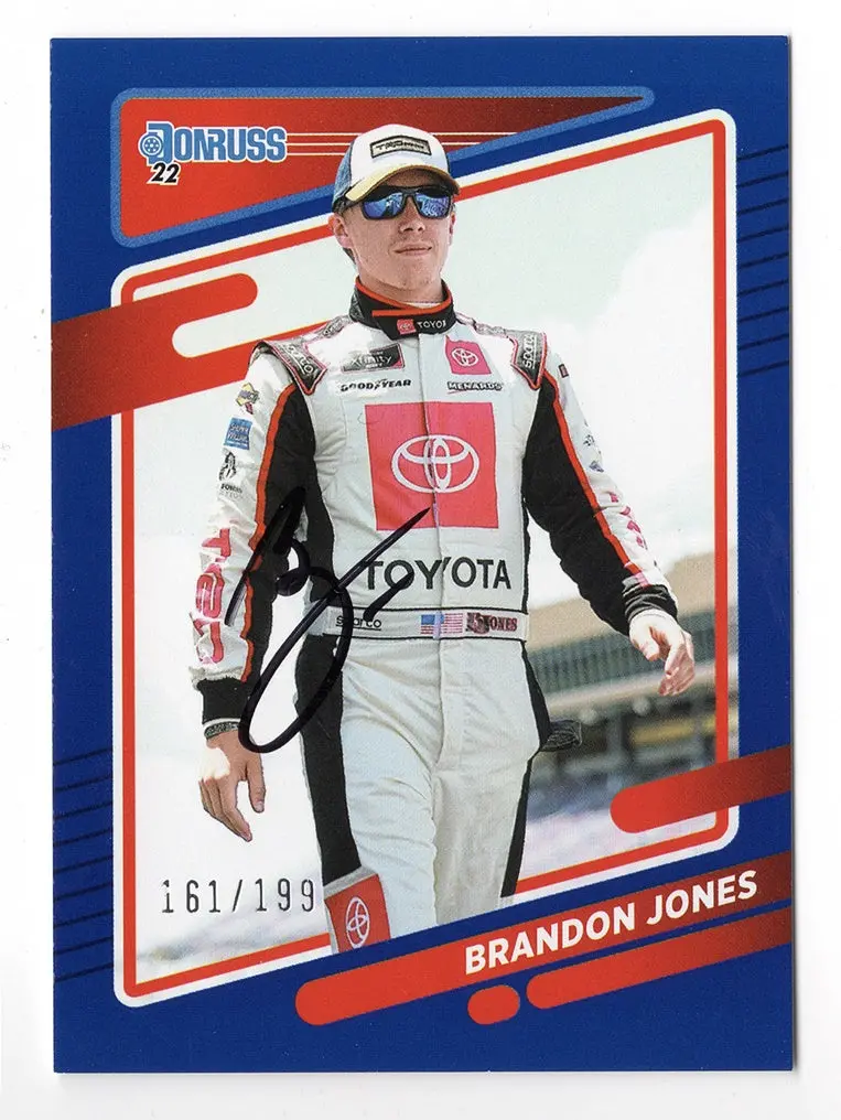Autographed Brandon Jones 2022 Donruss Racing Rare Blue Parallel (#19 Joe Gibbs Toyota Team) Insert Signed Nascar Collectible Trading Card #161/199 With Coa 1