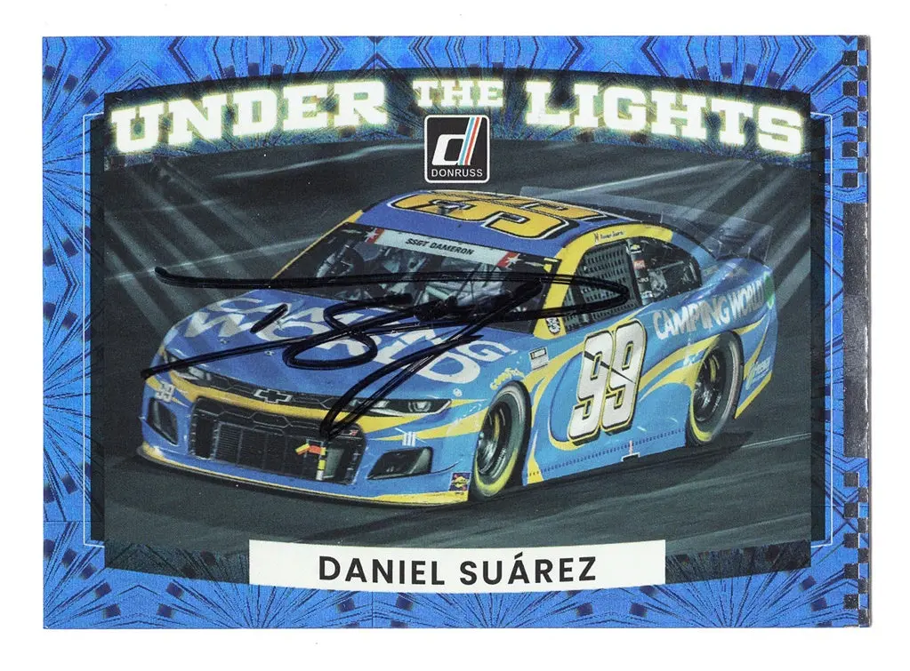 Autographed Daniel Suarez 2022 Donruss Racing Under The Lights (#99 Camping World Team) Trackhouse Racing Insert Signed Nascar Collectible Trading Card With Coa 1