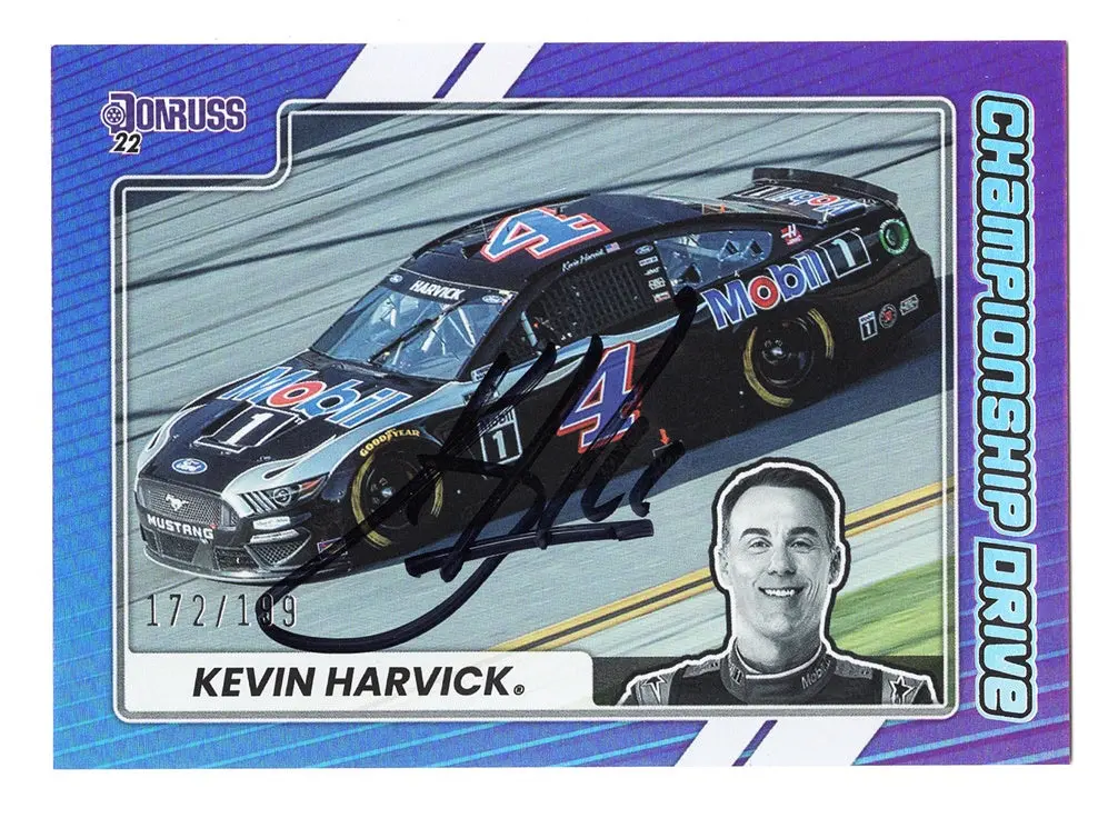 Autographed Kevin Harvick 2022 Donruss Racing Championship Drive (#4 Mobil 1 Team) Rare Insert Signed Nascar Collectible Trading Card #172/199 With Coa 1