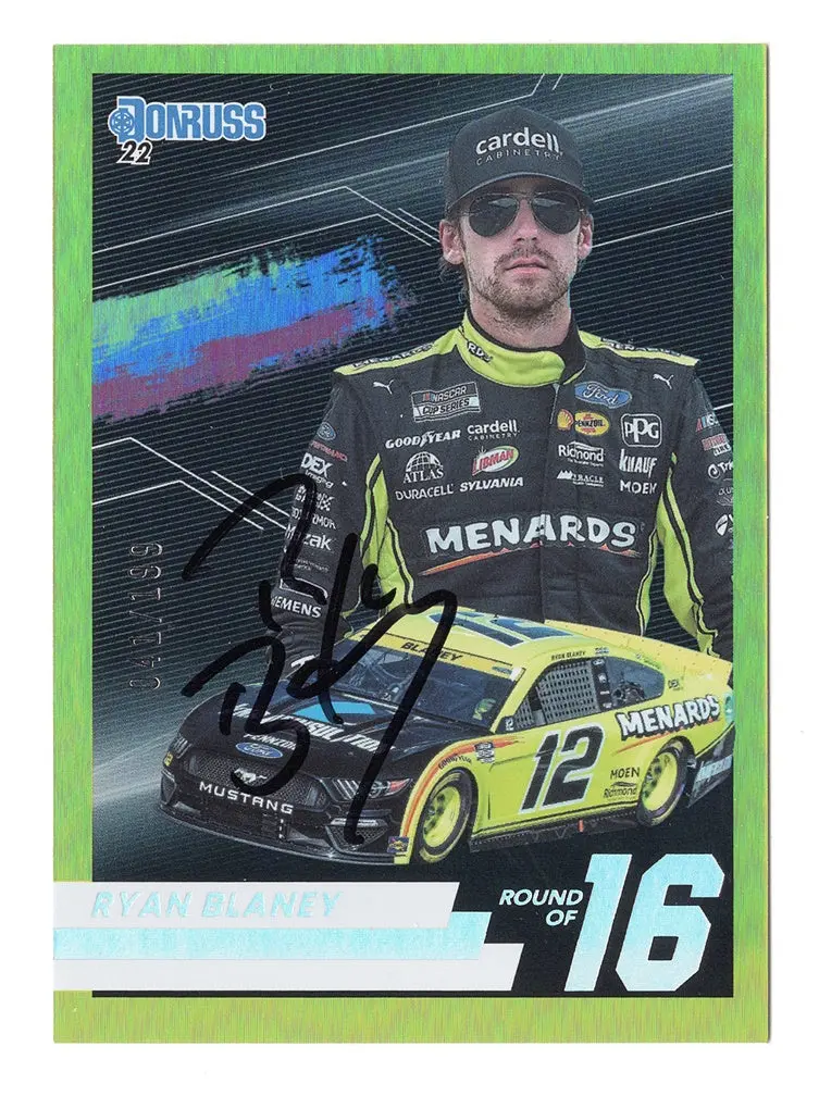 Autographed Ryan Blaney 2022 Donruss Racing Playoffs Round Of 16 (Team Penske) Rare Parallel Insert Signed Nascar Collectible Trading Card #041/199 With Coa 1