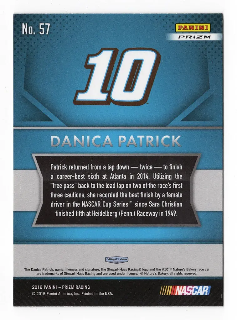 Autographed Danica Patrick 2016 Panini Prizm Racing Rare Silver Prizm (#10 Natures Bakery Team) Insert Signed Nascar Collectible Trading Card With Coa 2