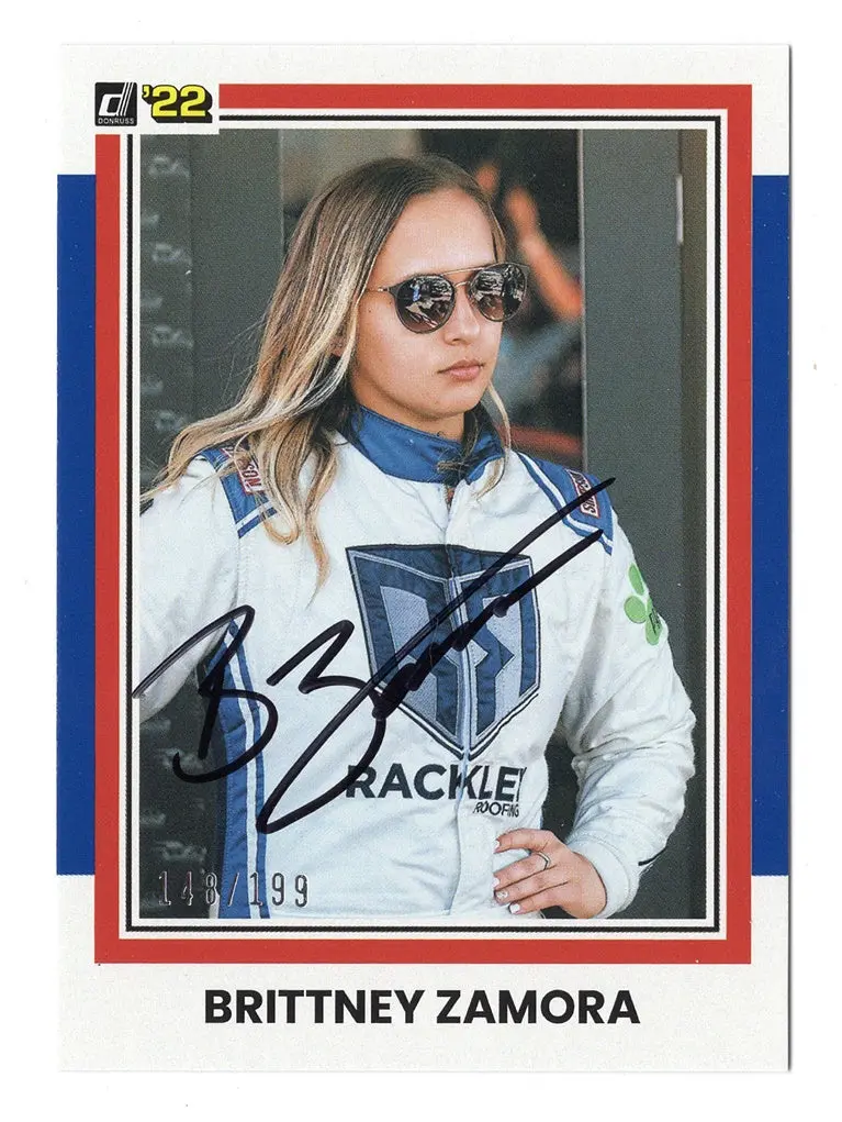 Autographed Brittney Zamora 2022 Donruss Optic Racing Super Girl (Rare Blue Parallel) Insert Signed Nascar Collectible Trading Card #148/199 With Coa 1