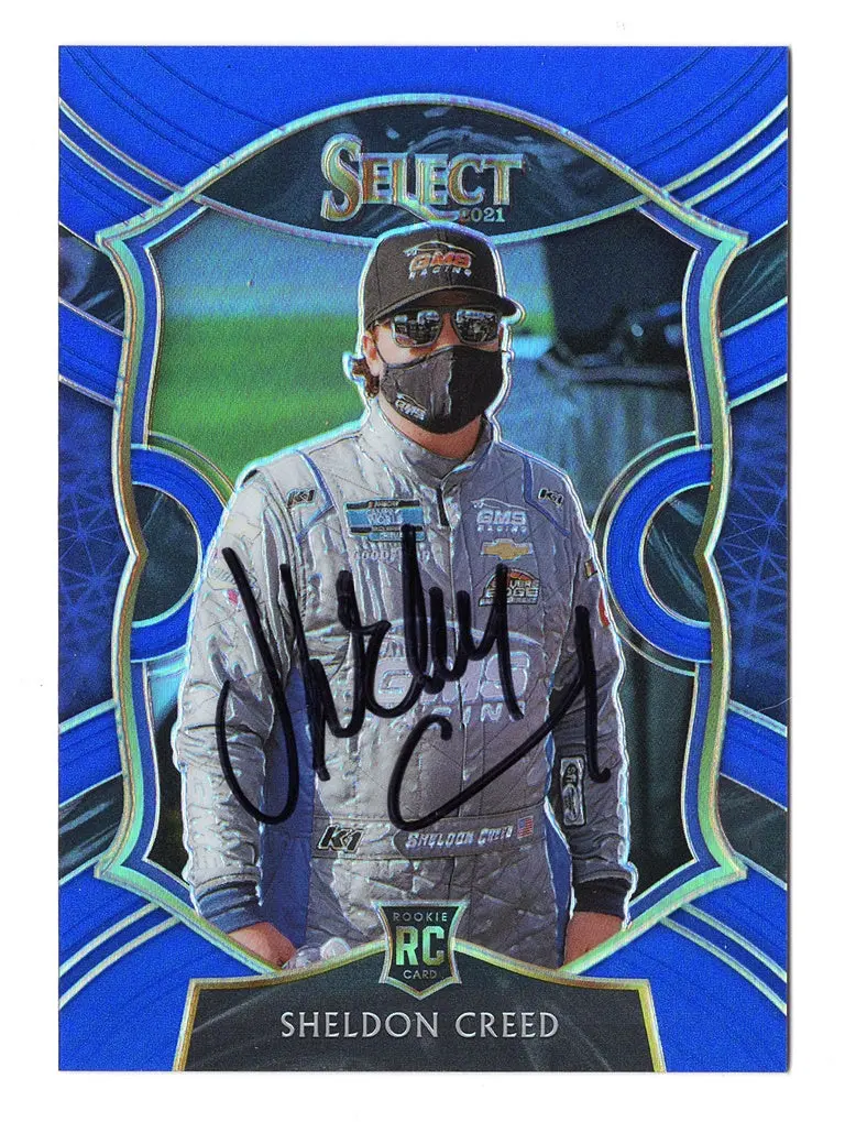 Autographed Sheldon Creed 2021 Panini Chronciles Select Racing Rare Blue Parallel (Official Rookie Card) Insert Signed Nascar Collectible Trading Card #010/199 With Coa 1