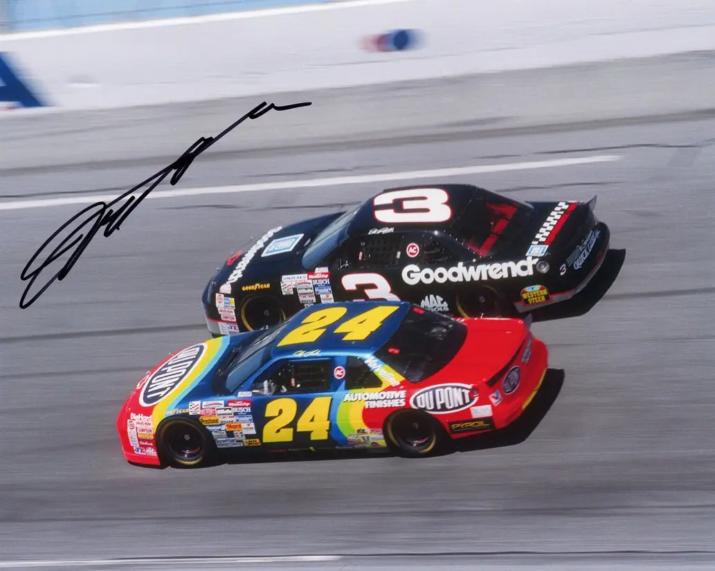 Autographed 1993 Jeff Gordon #24 Dupont Rookie Daytona 500 (Racing With Dale Earnhardt) Vintage Signed 8X10 Inch Picture Nascar Photo With Coa 1