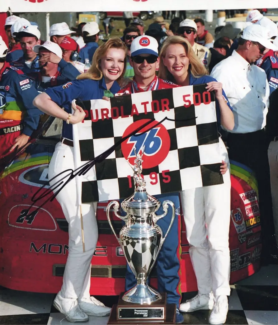 Autographed 1995 Jeff Gordon #24 Dupont Racing Atlanta Race Win (Purolator 500 Trophy) Vintage Signed 8X10 Inch Picture Nascar Glossy Photo With Coa 1