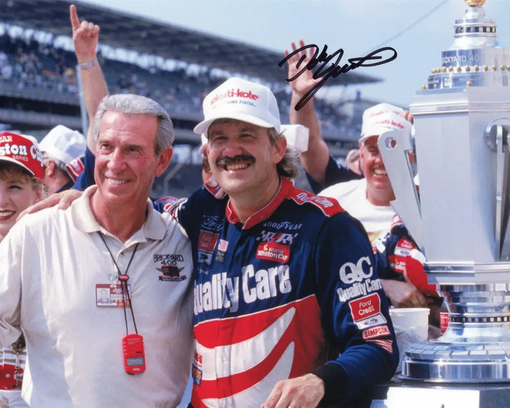 Autographed 1996 Dale Jarrett #88 Quality Care Racing Brickyard 400 Win (Victory Lane) Signed 8X10 Inch Picture Nascar Photo With Coa 1