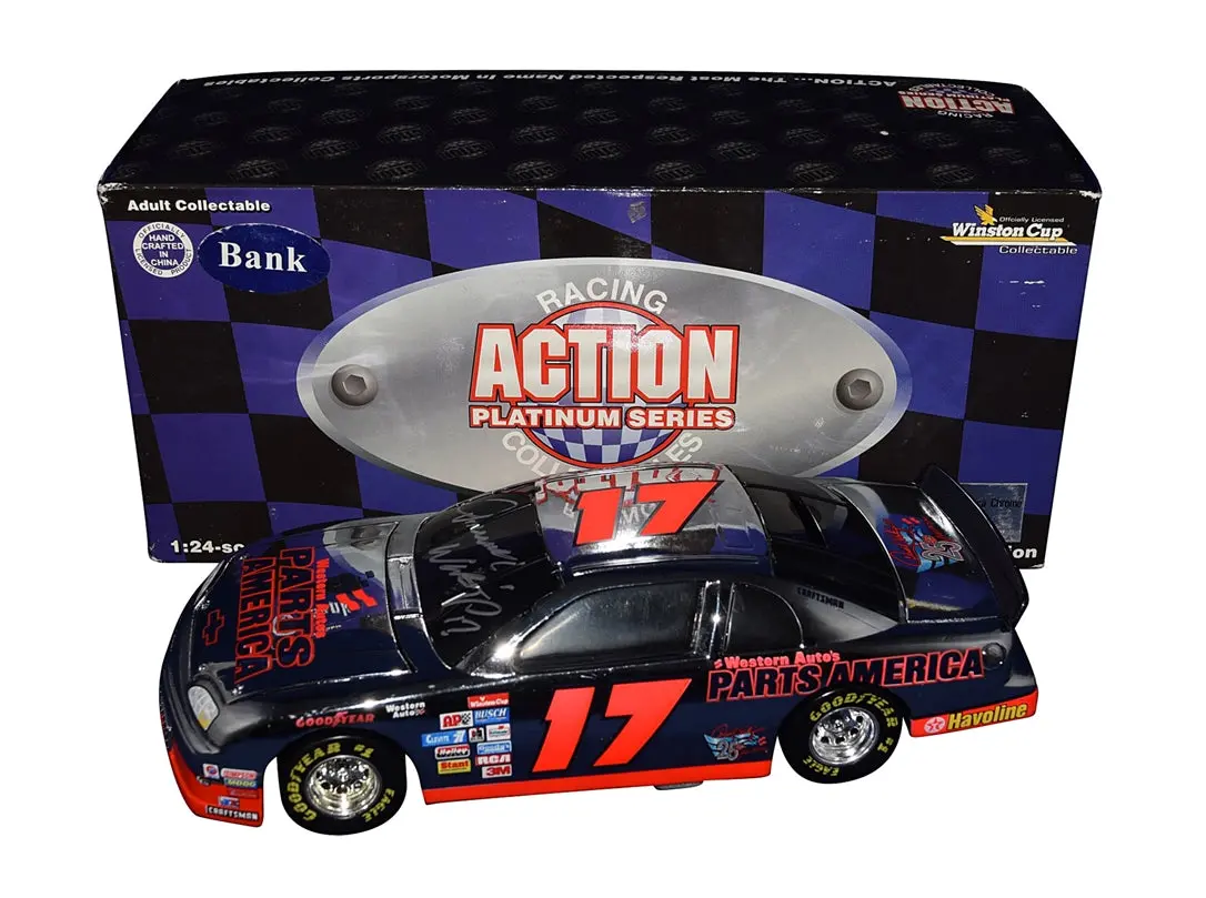 Autographed 1997 Darrell Waltrip #17 Western Auto Parts America Chrome Vintage Black Window Bank Signed 1/24 Scale Nascar Diecast Car With Coa (1 Of Only 6,000 Produced) 1