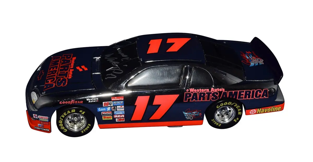 Autographed 1997 Darrell Waltrip #17 Western Auto Parts America Chrome Vintage Black Window Bank Signed 1/24 Scale Nascar Diecast Car With Coa (1 Of Only 6,000 Produced) 2