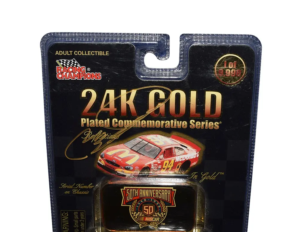 Autographed 1998 Bill Elliott #94 Mcdonald's Racing 24K Gold Plated (50Th Anniversary) Vintage Signed Racing Champions 1/64 Scale Nascar Diecast With Coa 2