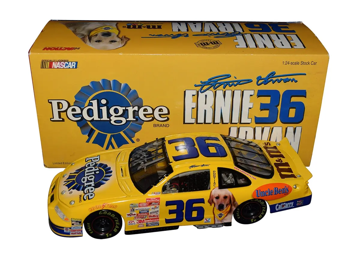 Autographed 1999 Ernie Irvan #36 Pedigree Racing (Winston Cup Series) Vintage Rcca Clear Window Bank Signed Action 1/24 Scale Diecast Car With Coa (#1954 Of Only 2,500 Produced) 1