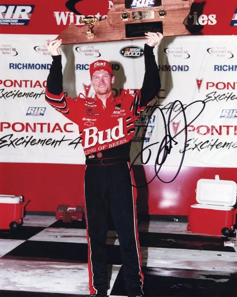 Autographed 2000 Dale Earnhardt Jr. #8 Budweiser Richmond Race Win (Victory Lane Trophy) Vintage Signed 8X10 Inch Picture Nascar Glossy Photo With Coa 1