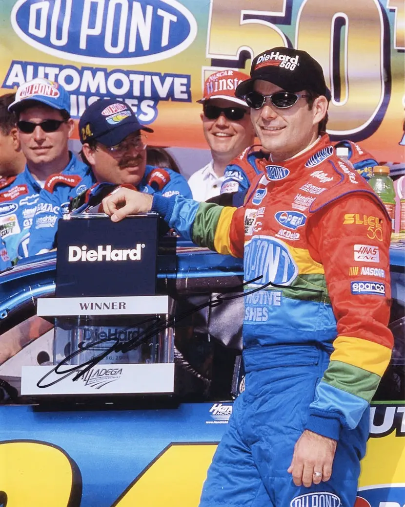Autographed 2000 Jeff Gordon #24 Dupont Racing Talladega Race Win (Diehard 500 Trophy) Vintage Signed 8X10 Inch Picture Nascar Glossy Photo With Coa 1