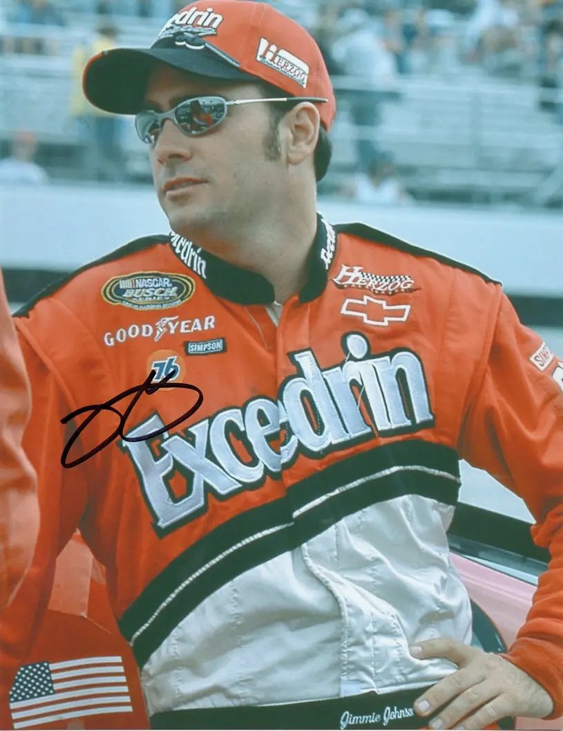 Autographed 2001 Jimmie Johnson #92 Excedrin Racing (Busch Series) Rookie Season Vintage Signed 9X11 Inch Picture Nascar Glossy Photo With Coa 1
